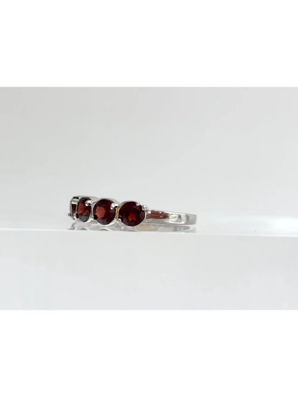 Multi Garnet Gemstone Minimalist Row Set Sterling Silver 925 Vintage Ring - sz 8